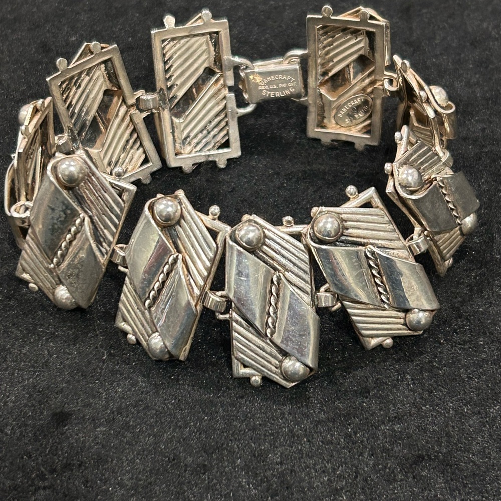 Vintage DANECRAFT Sterling Mid Century Signed Panel Link Bracelet